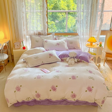 慕澄家纺 2023新款小清新牛奶绒印花四件套 花开