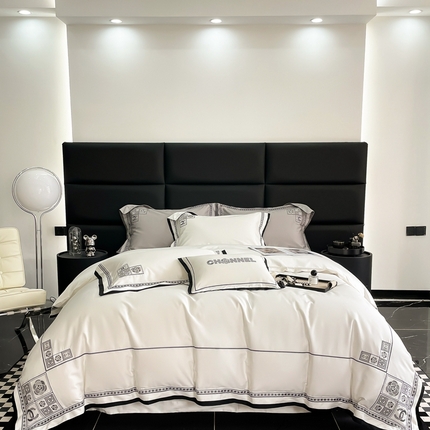 若未2023新款50支长绒棉刺绣小香风四件套  香蜜湖 奶油白