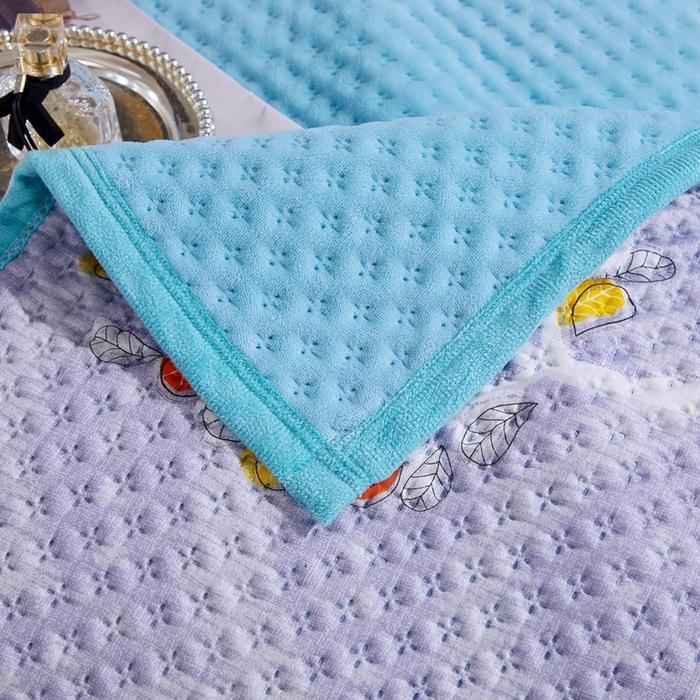 91家纺网 家纺一手货源 找家纺 晶缦家纺 2023新款华夫格牛奶绒床盖三件套 华夫格-天蓝