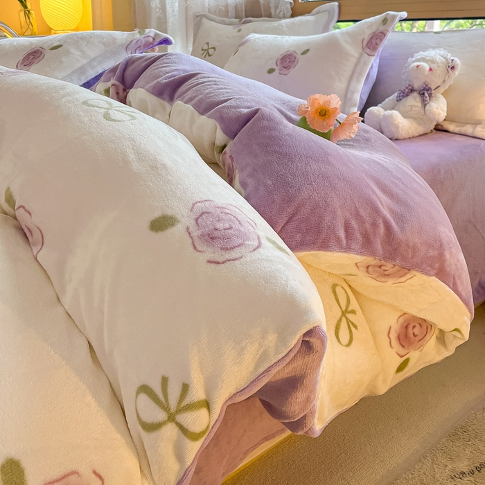 91家纺网 家纺一手货源 找家纺 慕澄家纺 2023新款小清新牛奶绒印花四件套 花开