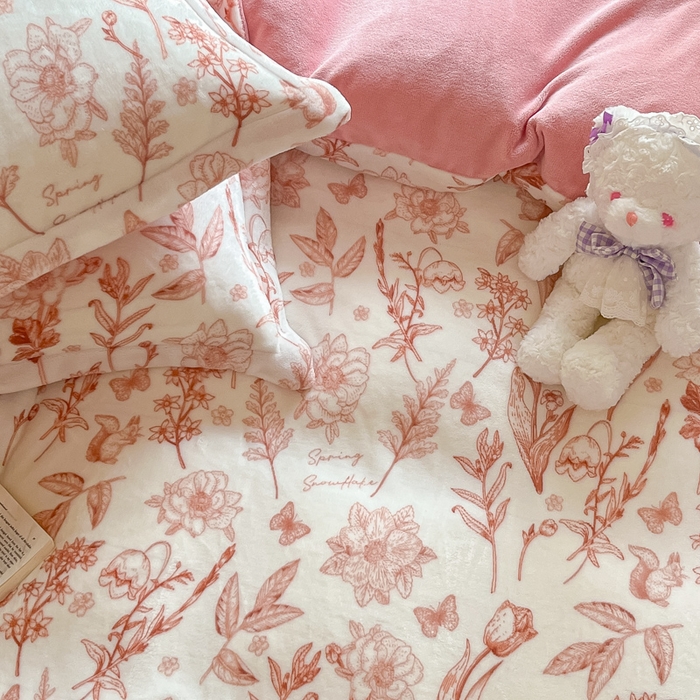 91家纺网 家纺一手货源 找家纺 慕澄家纺 2023新款小清新牛奶绒印花四件套 素锦