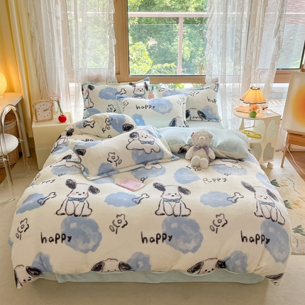 慕澄家纺 2023新款小清新牛奶绒印花四件套 趣味狗