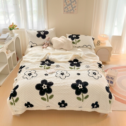 网客 2024新款豆豆绒印花被套毯 墨花