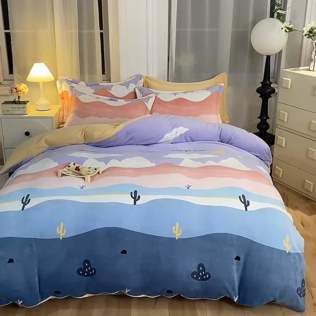 91家纺网 家纺一手货源 找家纺 简如 2025新款冰岛臻绵绒印花系列单被套牛奶绒单被套 蜜儿