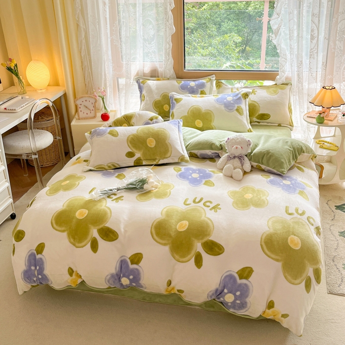 91家纺网 家纺一手货源 找家纺 慕澄家纺 2023新款小清新牛奶绒印花四件套 花之恋