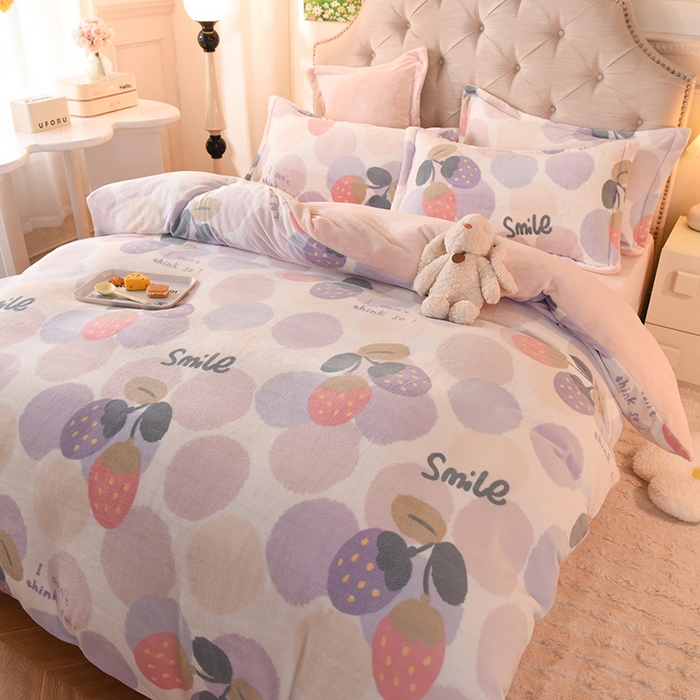 91家纺网 家纺一手货源 找家纺 2025新款冰岛臻棉绒印花系列牛奶绒小号三件套 缤纷乐园