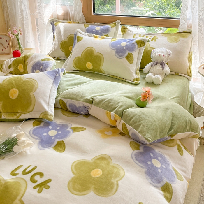 91家纺网 家纺一手货源 找家纺 慕澄家纺 2023新款小清新牛奶绒印花四件套 花之恋