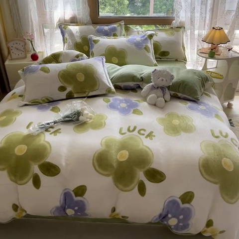 91家纺网 家纺一手货源 找家纺 慕澄家纺 2023新款小清新牛奶绒印花四件套 花之恋