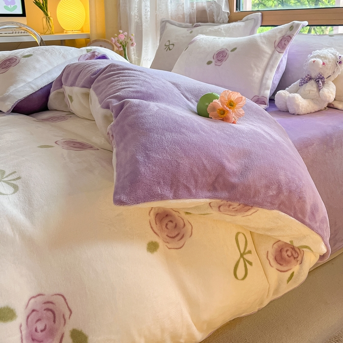 91家纺网 家纺一手货源 找家纺 慕澄家纺 2023新款小清新牛奶绒印花四件套 花开