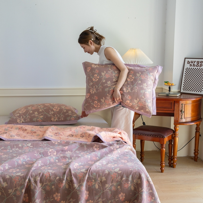 91家纺网 家纺一手货源 找家纺 棠薇 2023新款秋冬全棉三层纱床盖多功能纱布毯 恋薇