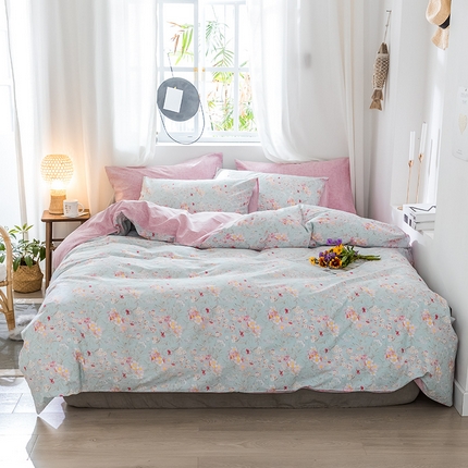 91家纺网 家纺一手货源 找家纺 （总）绫韵家纺 13372ins风全棉斜纹纯棉小清新床上四件套三件套