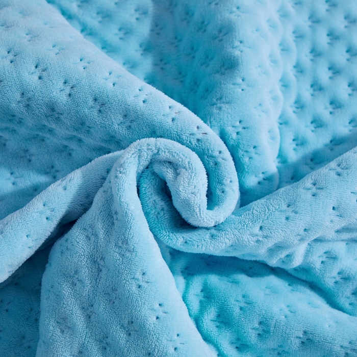 91家纺网 家纺一手货源 找家纺 晶缦家纺 2023新款华夫格牛奶绒床盖三件套 华夫格-天蓝