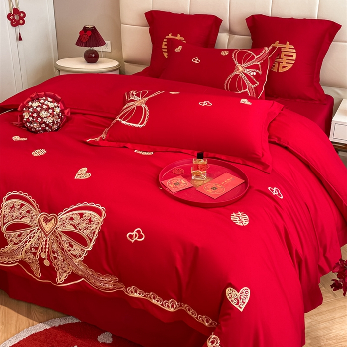 91家纺网 家纺一手货源 找家纺 欧乐蒂 2025新款亲肤棉刺绣婚庆四件套 一见倾心