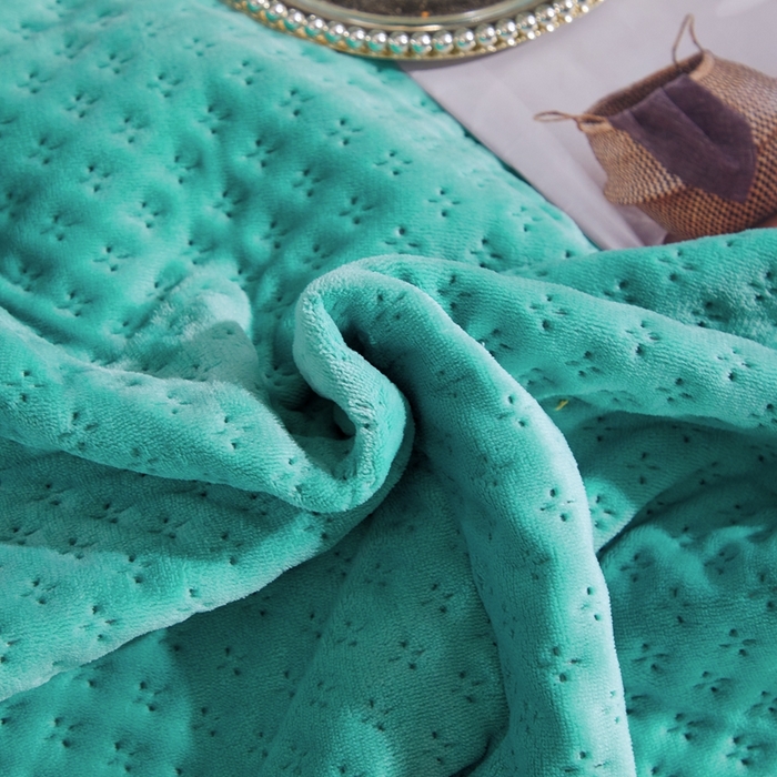 91家纺网 家纺一手货源 找家纺 晶缦家纺 2023新款华夫格牛奶绒床盖三件套 华夫格-翠绿