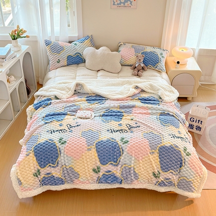 网客 2024新款豆豆绒印花被套毯 开心花