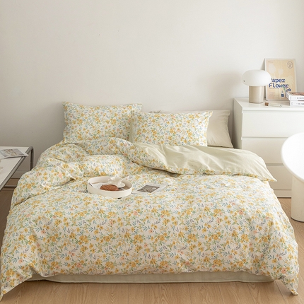绫韵家纺 13372ins风全棉斜纹纯棉小清新床上四件套三件套 多姿多彩黄