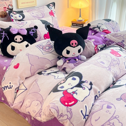 91家纺网 家纺一手货源 找家纺 （总）暮思 2023新款三丽鸥正版授权高克重加厚保暖牛奶绒四件套