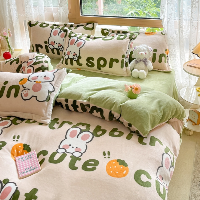 91家纺网 家纺一手货源 找家纺 （总）慕澄家纺 2023新款小清新牛奶绒印花四件套