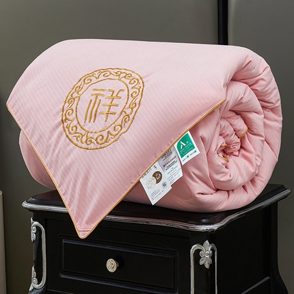 91家纺网 家纺一手货源 找家纺 样样红被业 2023新款缎条绣花单被被子被芯 玉色