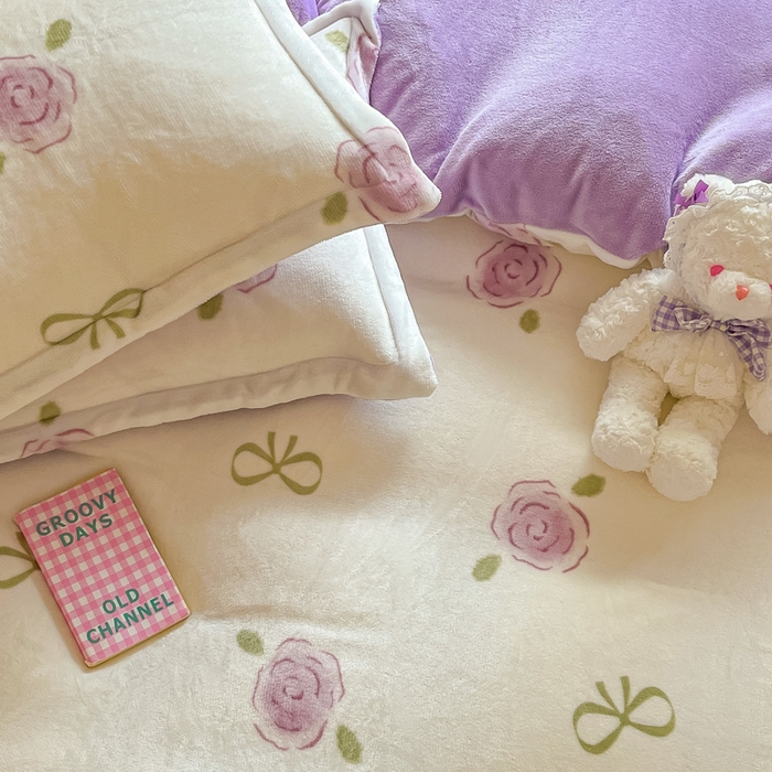 91家纺网 家纺一手货源 找家纺 慕澄家纺 2023新款小清新牛奶绒印花四件套 花开