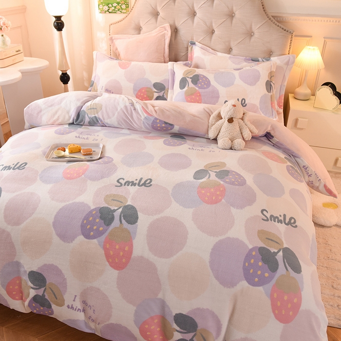 91家纺网 家纺一手货源 找家纺 2025新款冰岛臻棉绒印花系列牛奶绒小号三件套 缤纷乐园