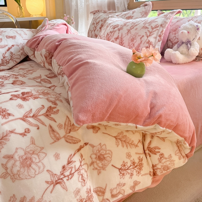 91家纺网 家纺一手货源 找家纺 慕澄家纺 2023新款小清新牛奶绒印花四件套 素锦