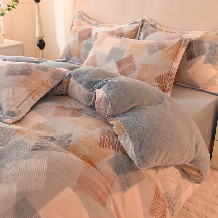 91家纺网 家纺一手货源 找家纺 2025新款冰岛臻棉绒印花系列牛奶绒小号三件套 贝尔