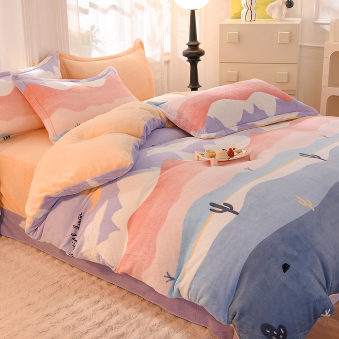 91家纺网 家纺一手货源 找家纺 简如 2025新款冰岛臻绵绒印花系列单被套牛奶绒单被套 蜜儿