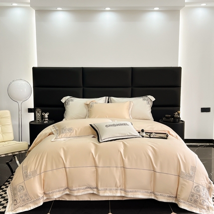 若未2023新款50支长绒棉刺绣小香风四件套 香蜜湖-淡奶霜