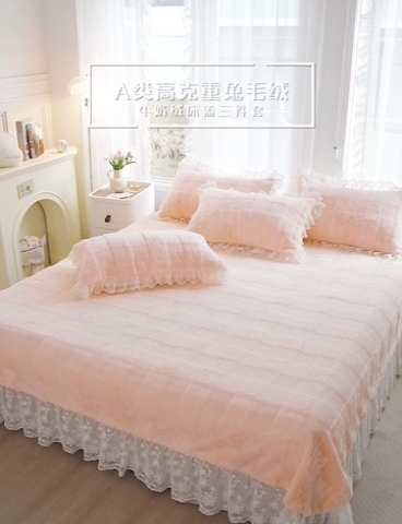 91家纺网 家纺一手货源 找家纺 （总）宜凡家纺 2023新款宜凡-高克重兔绒牛奶绒床盖三件套