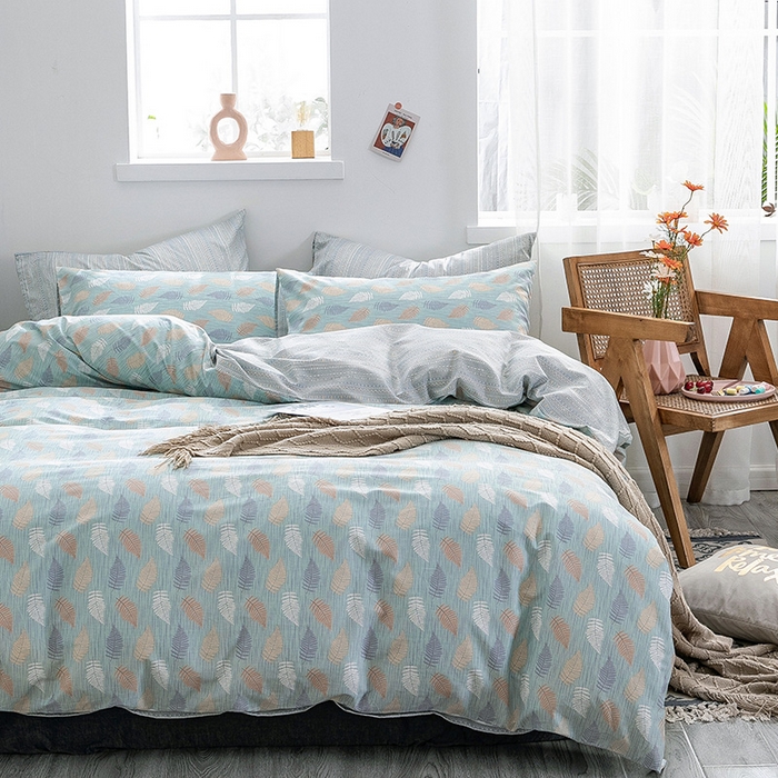 91家纺网 家纺一手货源 找家纺 绫韵家纺 13372ins风全棉斜纹纯棉小清新床上四件套三件套 几叶