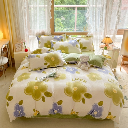 91家纺网 家纺一手货源 找家纺 （总）慕澄家纺 2023新款小清新牛奶绒印花四件套