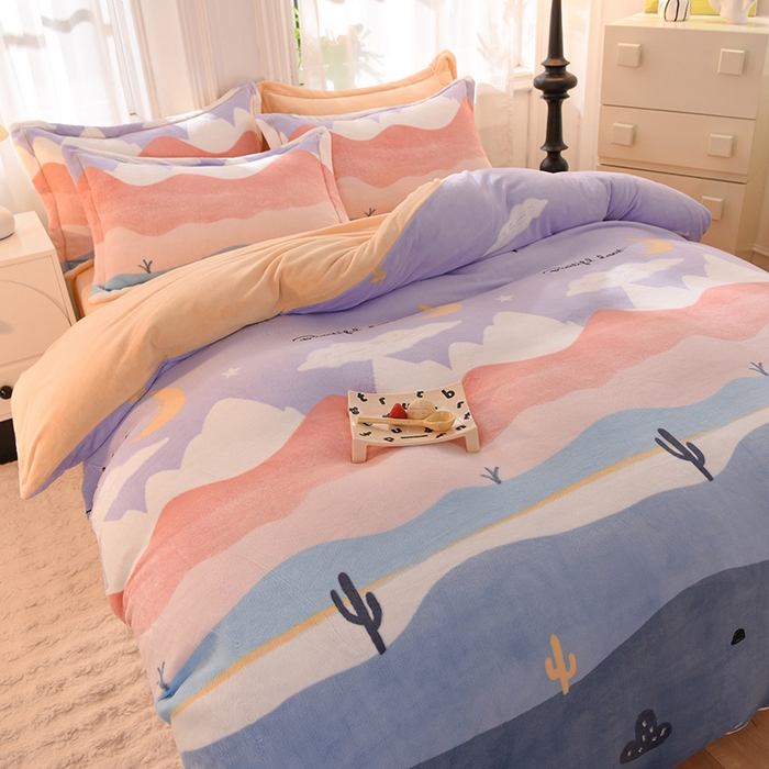 91家纺网 家纺一手货源 找家纺 简如 2025新款冰岛臻绵绒印花系列单被套牛奶绒单被套 蜜儿