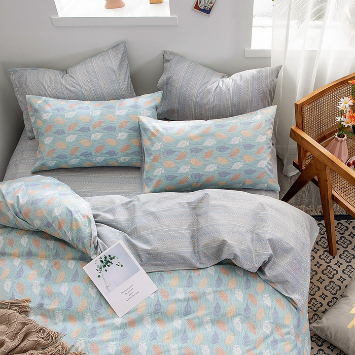 91家纺网 家纺一手货源 找家纺 绫韵家纺 13372ins风全棉斜纹纯棉小清新床上四件套三件套 几叶