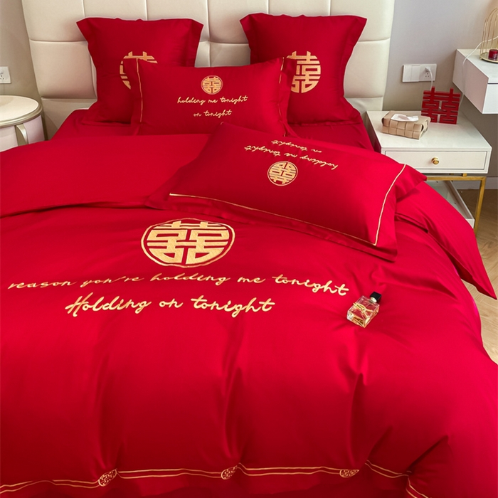 91家纺网 家纺一手货源 找家纺 欧乐蒂 2025新款亲肤棉刺绣婚庆四件套 甜蜜