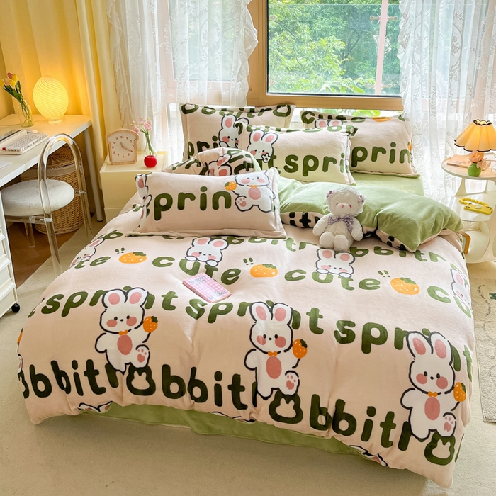 91家纺网 家纺一手货源 找家纺 （总）慕澄家纺 2023新款小清新牛奶绒印花四件套