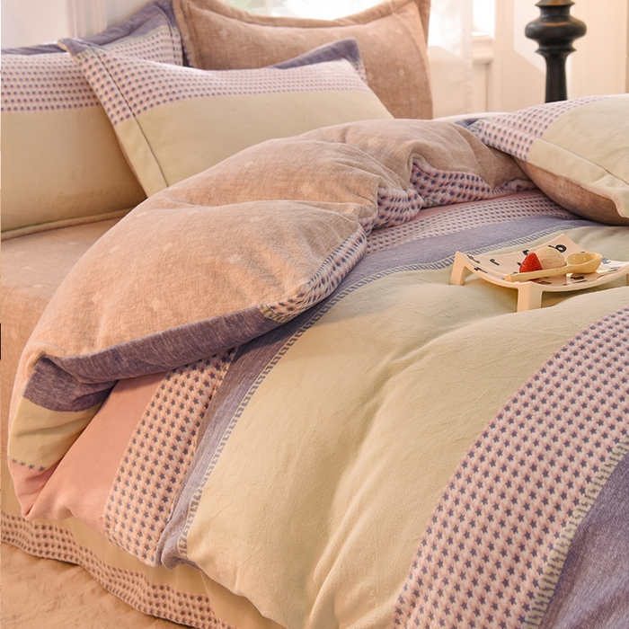 91家纺网 家纺一手货源 找家纺 2025新款冰岛臻棉绒印花系列牛奶绒小号三件套 新颜-蓝