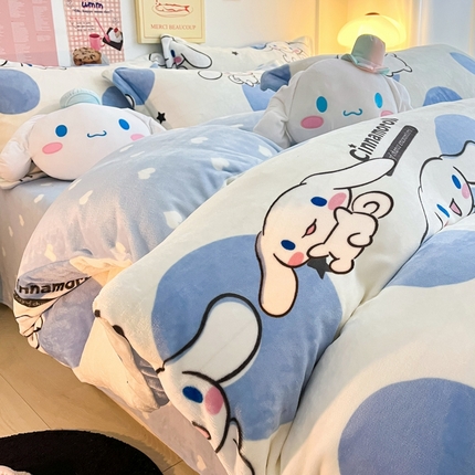 91家纺网 家纺一手货源 找家纺 （总）暮思 2023新款三丽鸥正版授权高克重加厚保暖牛奶绒四件套