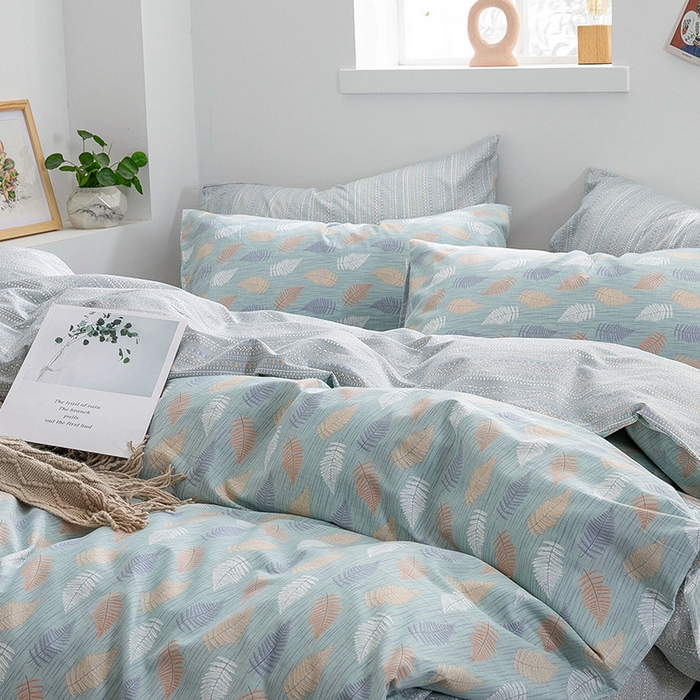 91家纺网 家纺一手货源 找家纺 绫韵家纺 13372ins风全棉斜纹纯棉小清新床上四件套三件套 几叶