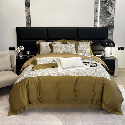 91家纺网 家纺一手货源 找家纺 数码印花大版图案意式轻奢静奢风高端四件套-宝利来 4 爱娜丝 芥绿