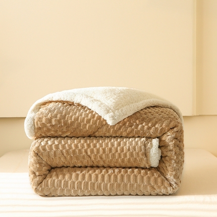 网客 2024新款多功能豆豆绒素色被套毯 米驼