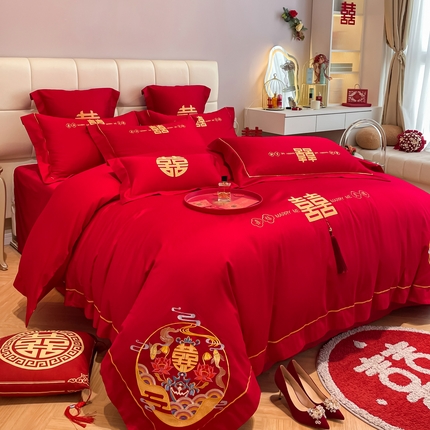 欧乐蒂 2025新款亲肤棉刺绣婚庆四件套 喜结良缘