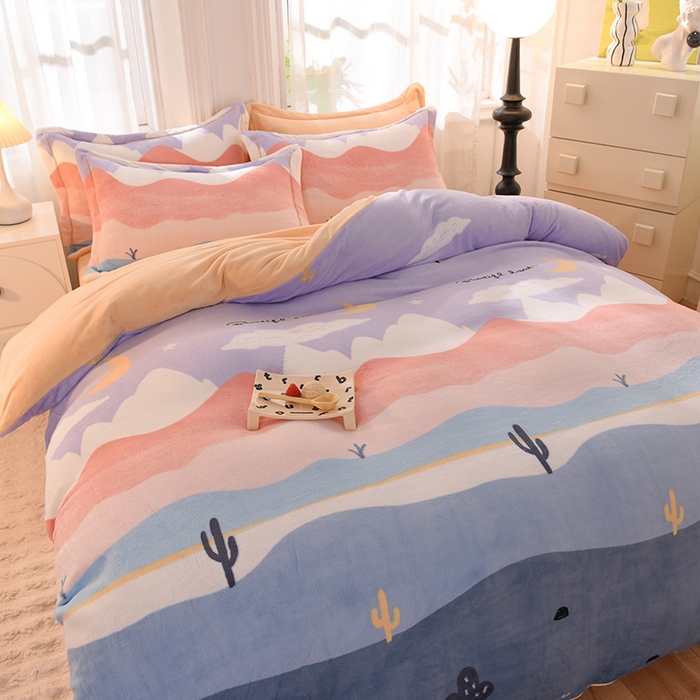 91家纺网 家纺一手货源 找家纺 简如 2025新款冰岛臻绵绒印花系列单被套牛奶绒单被套 蜜儿