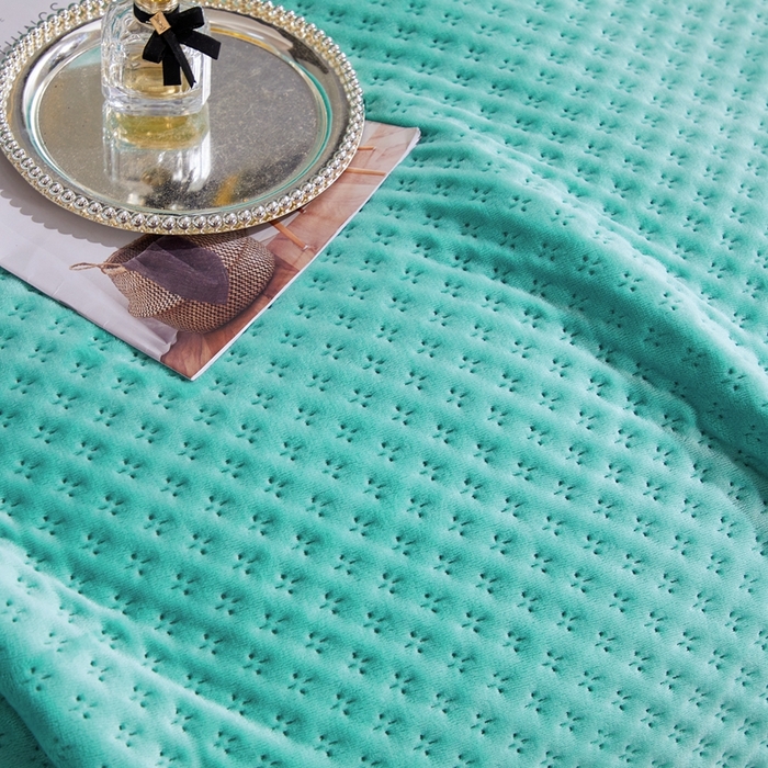 91家纺网 家纺一手货源 找家纺 晶缦家纺 2023新款华夫格牛奶绒床盖三件套 华夫格-翠绿