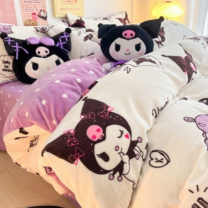 91家纺网 家纺一手货源 找家纺 （总）暮思 2023新款三丽鸥正版授权高克重加厚保暖牛奶绒四件套