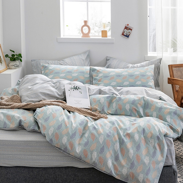 91家纺网 家纺一手货源 找家纺 绫韵家纺 13372ins风全棉斜纹纯棉小清新床上四件套三件套 几叶