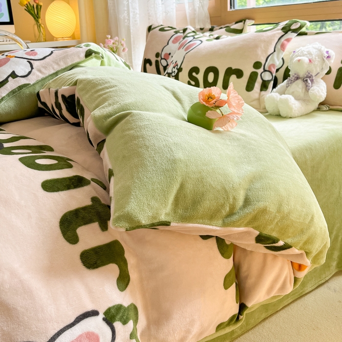 91家纺网 家纺一手货源 找家纺 （总）慕澄家纺 2023新款小清新牛奶绒印花四件套