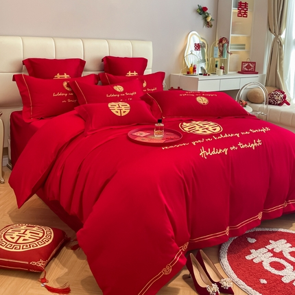 91家纺网 家纺一手货源 找家纺 欧乐蒂 2025新款亲肤棉刺绣婚庆四件套 甜蜜