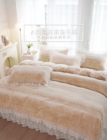 91家纺网 家纺一手货源 找家纺 （总）宜凡家纺 2023新款宜凡-高克重兔绒牛奶绒床盖四件套