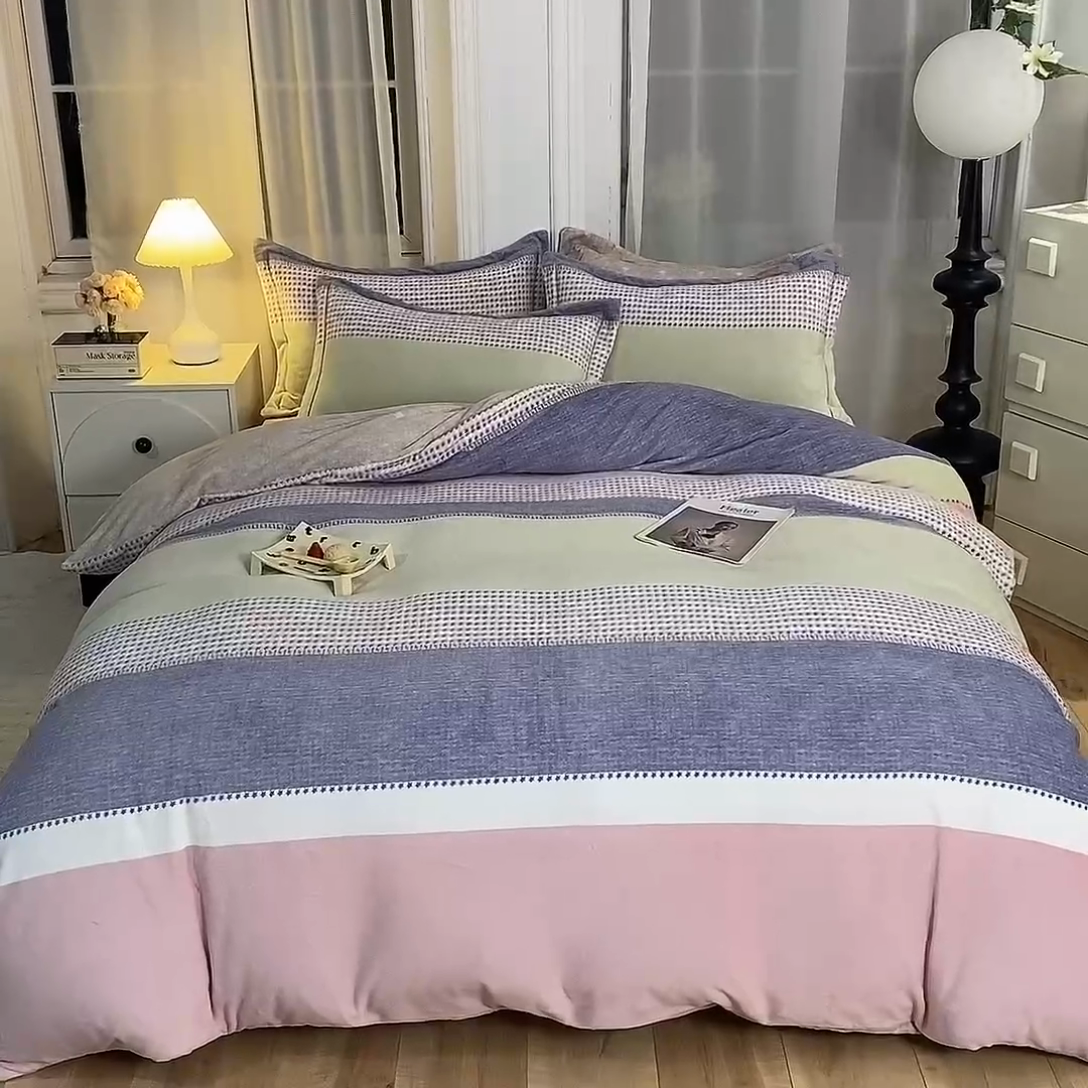 91家纺网 家纺一手货源 找家纺 2025新款冰岛臻棉绒印花系列牛奶绒小号三件套 新颜-蓝